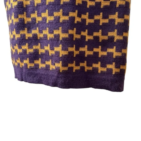 Vintage abstract knit purple and mustard yellow midi pencil skirt 44 - Picture 8 of 13